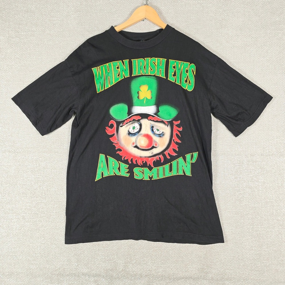 TSI Mens When Irish Eyes Are Smilin Leprechaun Graphic T-Shirt Black Large‎ L